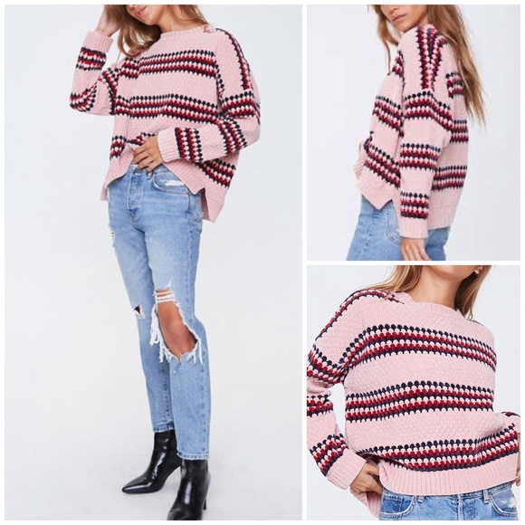 NWT Forever 21 Multi-color Pullover Oversized Striped Chenille Sweater SIZE S - Picture 1 of 7